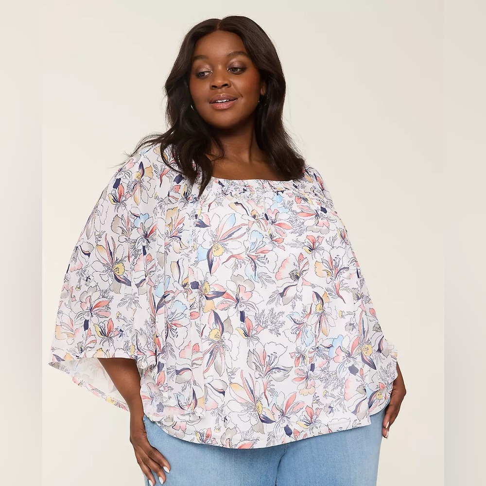 NWT lane bryant Mesh Smocked-Neck Circle Drama Top women's 10/12 boho career